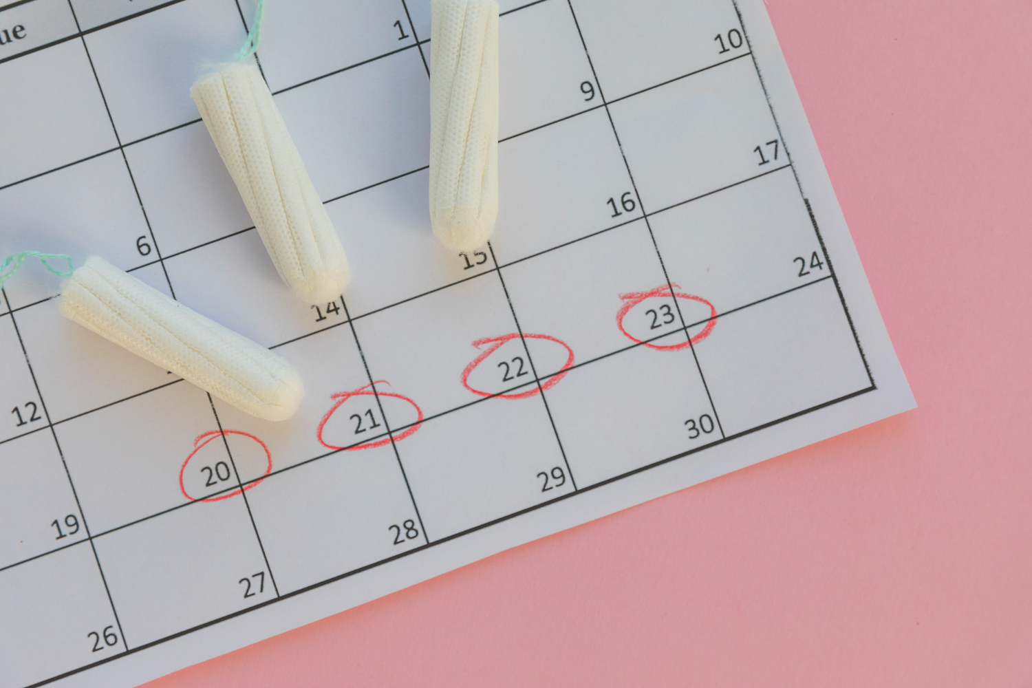 Calendário indicando as fases do ciclo menstrual.